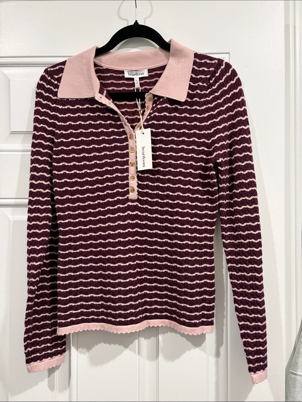Heartloom Pink & Burgundy Wave-Striped Knit Polo